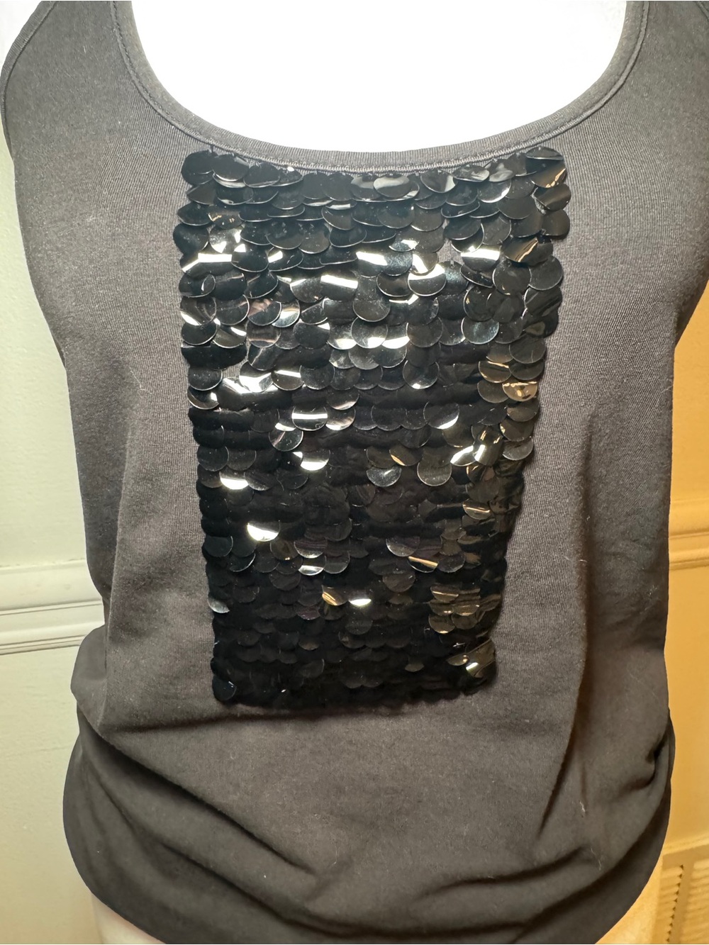 Armani Exchange A|X Black Sequin Front Tank Top Cami Size M - Picture 2 of 10